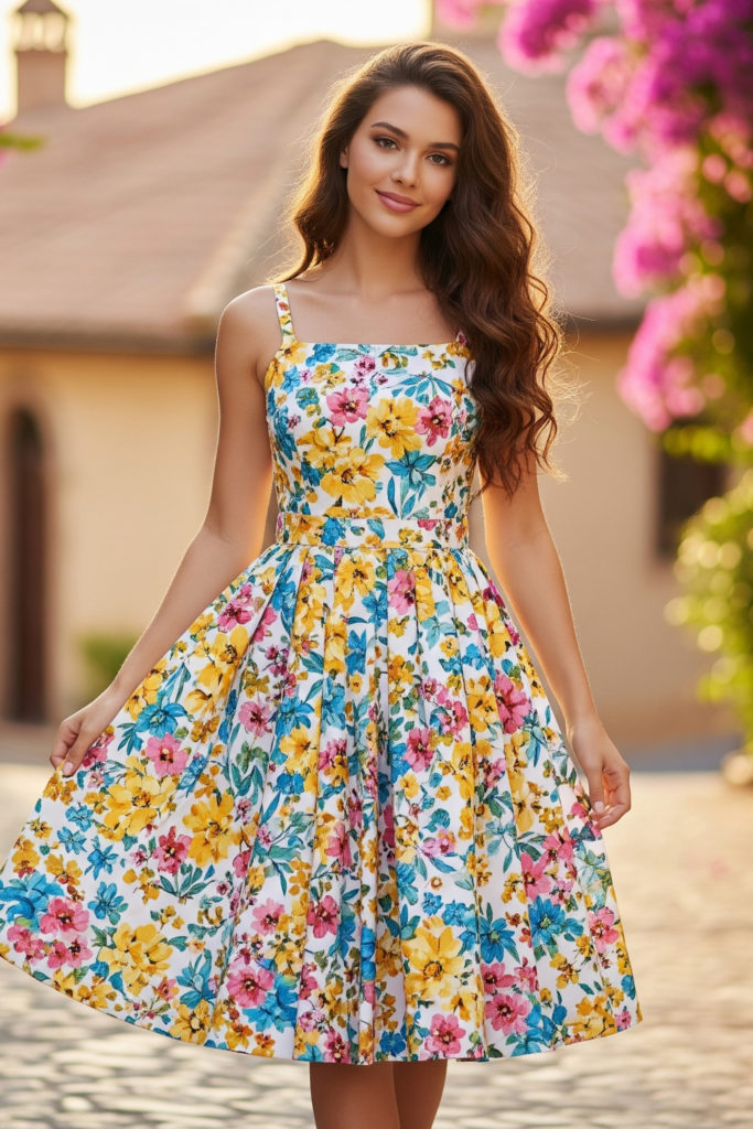 a theatrical romantic woman in a summer dress
