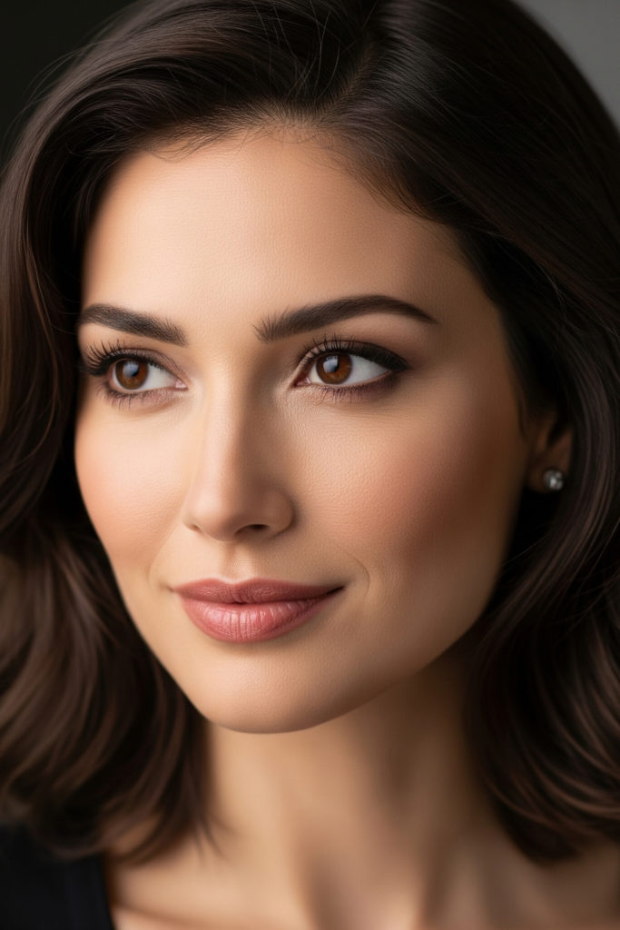 a close up of a woman with a dark autumn complexion 